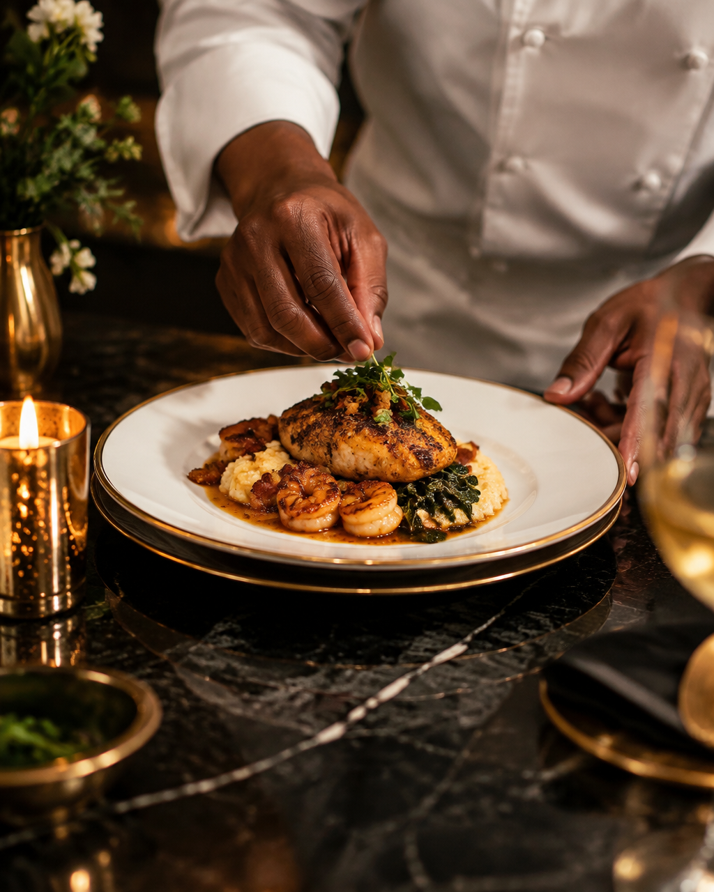 Chef Vincent Martin plating a catered dish